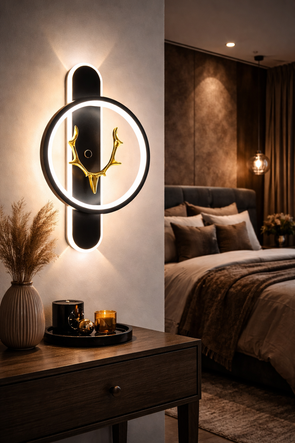 Noir Halo Antler Designer Wall Light