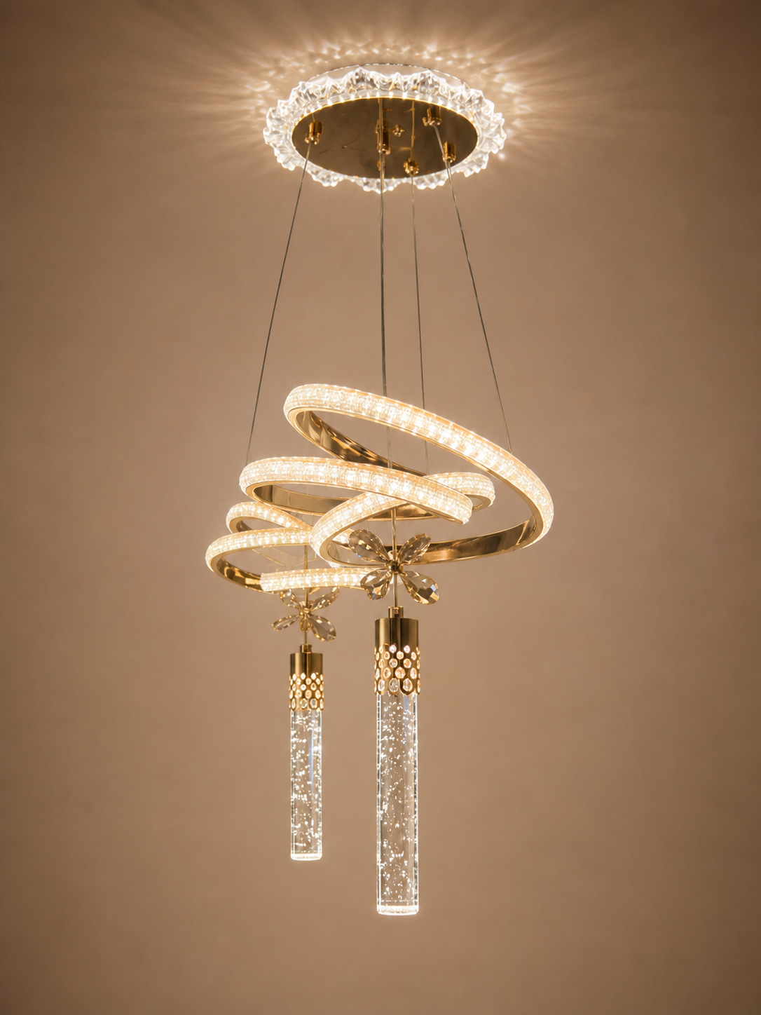 Golden Spiral Crystal LED Pendant Light