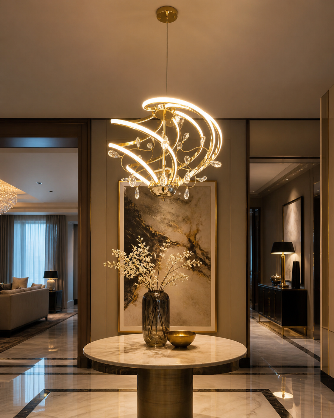 Golden Crystal Spiral LED Hanging