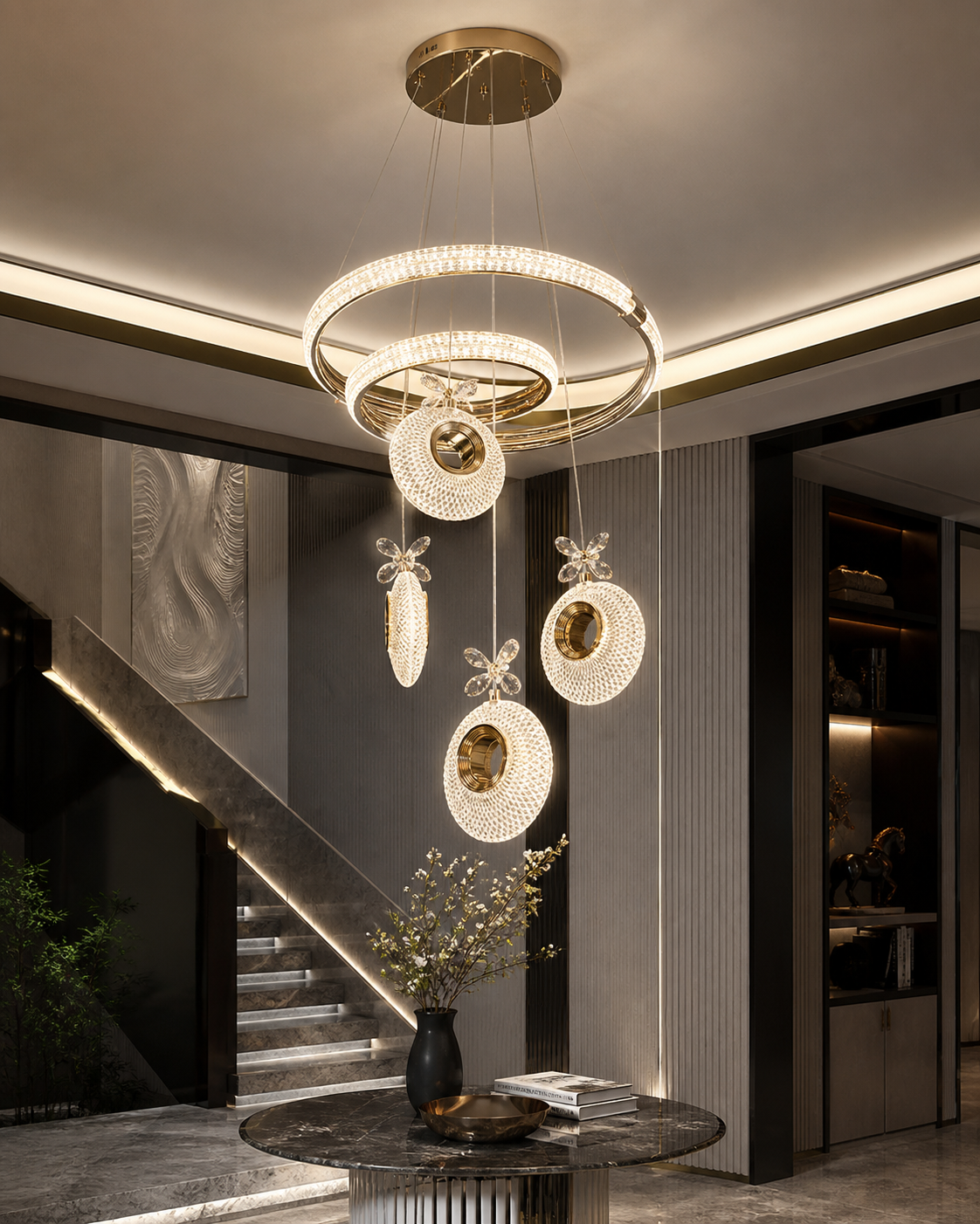 Golden Orbit Crystal LED Hanging