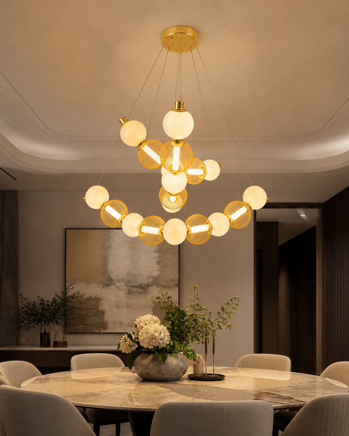Golden Mesh Globe Cluster Hanging