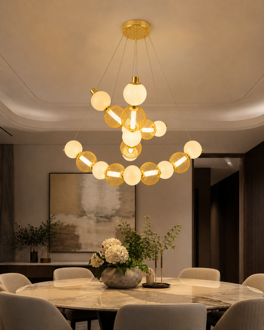 Golden Mesh Globe Cluster Hanging