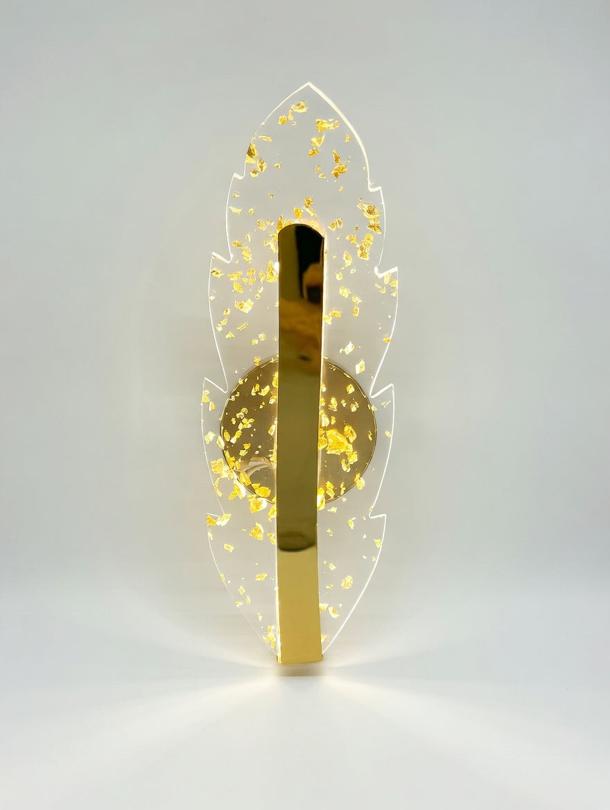 Gold Leaf Feather LED Wall Sconce