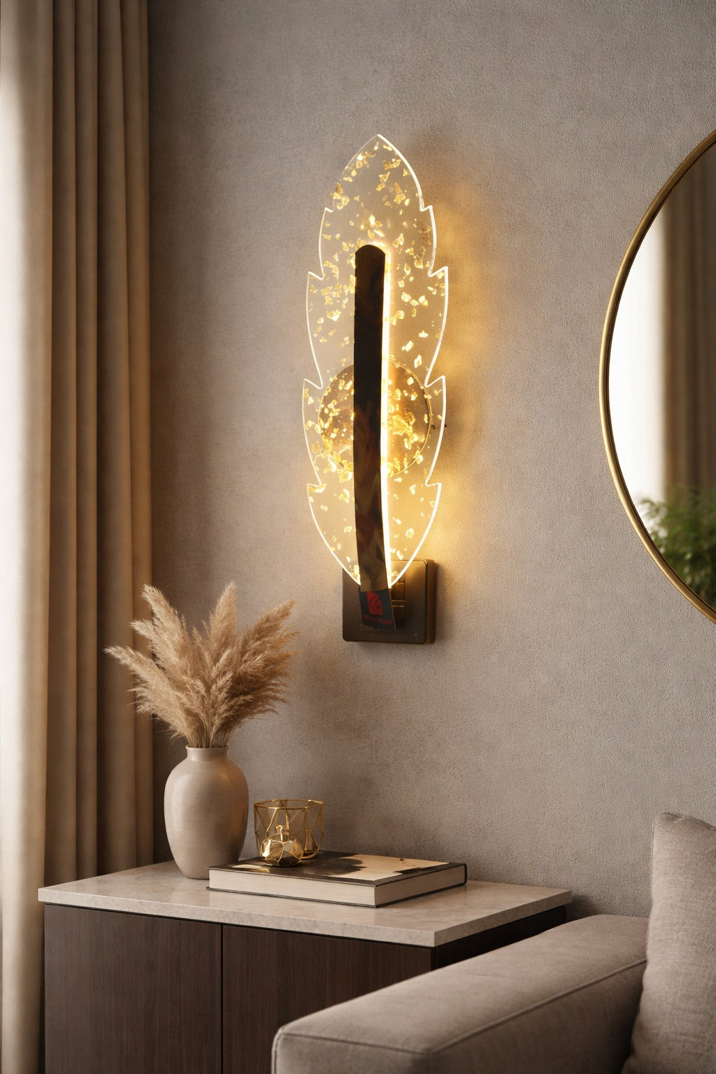 Gold Leaf Feather LED Wall Sconce
