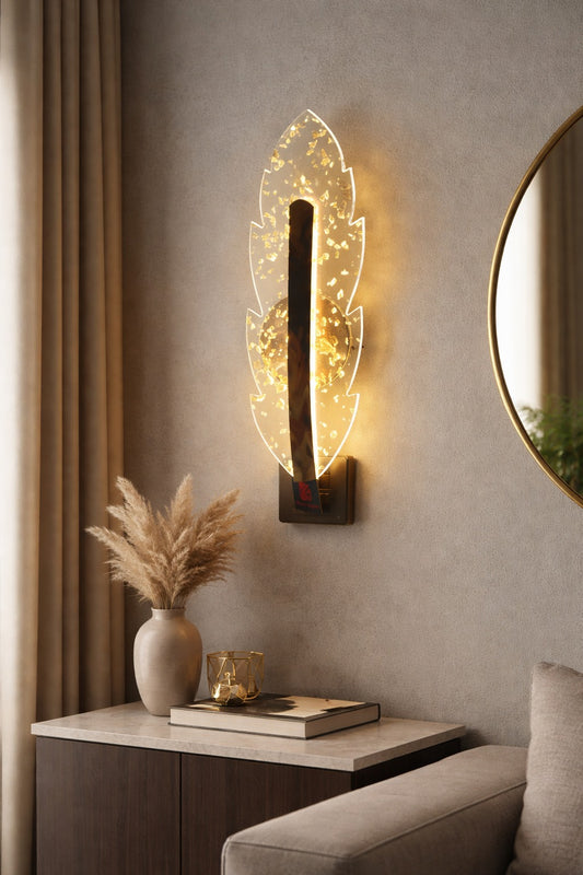 Gold Leaf Feather LED Wall Sconce