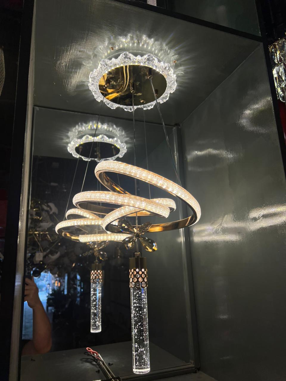 Golden Spiral Crystal LED Pendant Light