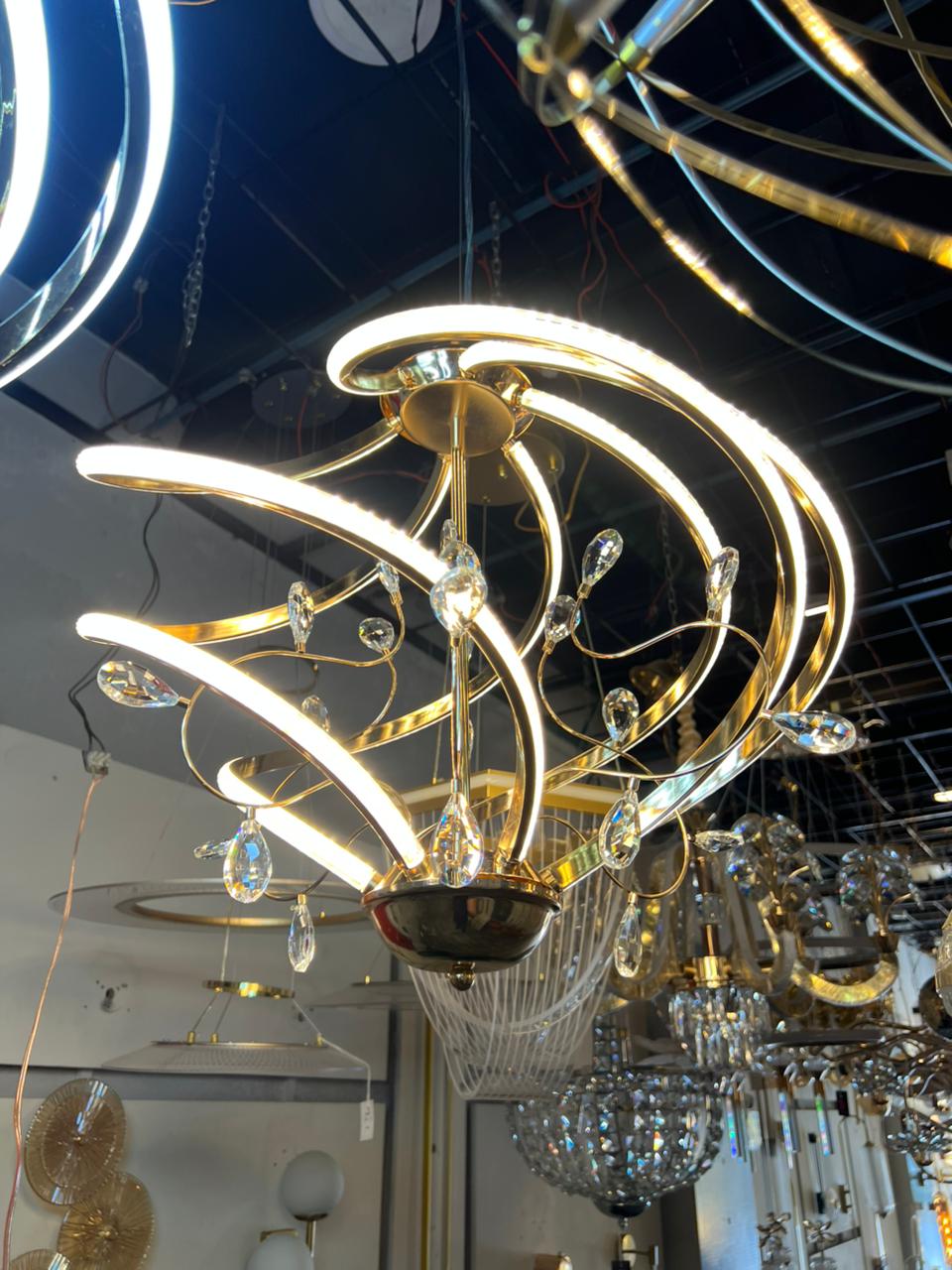 Golden Crystal Spiral LED Hanging